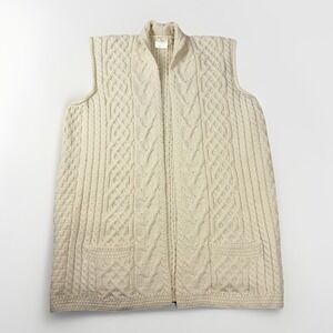 Kilronan Knitwear Ireland Sweater Vest Womens XL Merino Wool Cable Knit Open